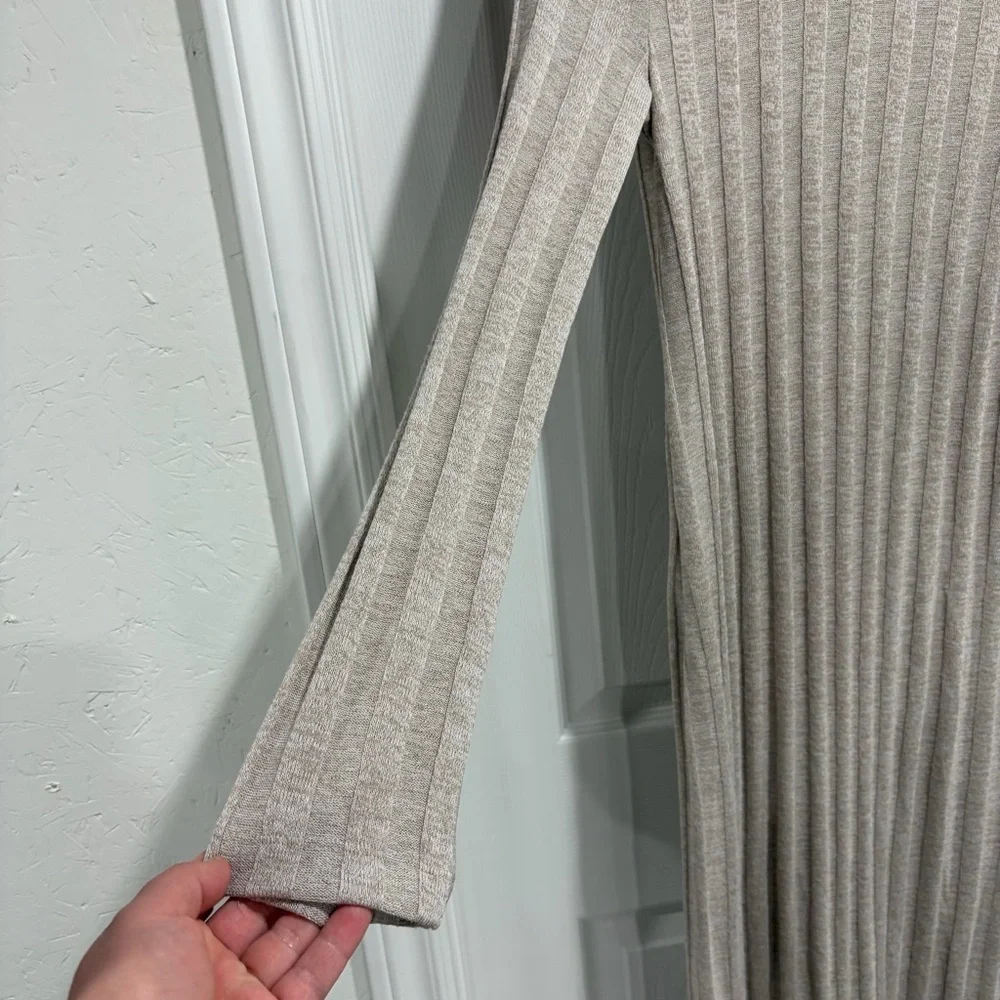 2/$25 H&M Elegant Long Sleeve Beige Ribbed Knit Dress with Side Slit - Picture 3 of 11